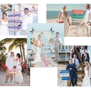 Happy couples with iDecor4you wedding directional signs