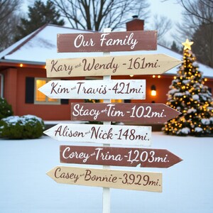 Directional sign post Custom, Christmas gift for Parents, Kids, Grandkids arrows mileage boards. Outdoor home decor image 12