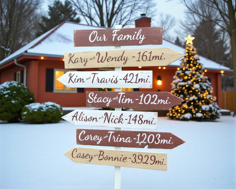 Directional sign post Custom, Christmas gift for Parents, Kids, Grandkids arrows mileage boards. Outdoor home decor image 12