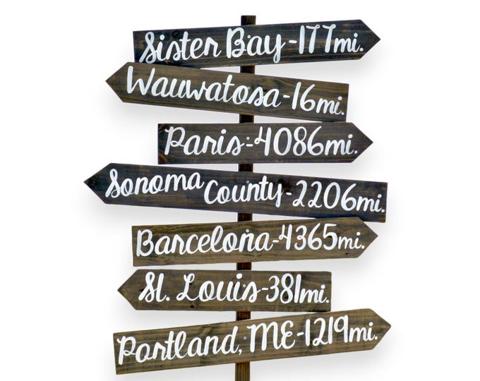 Personalized Directional Sign. Gift for mom. Mileage sign post. Family direction sign for backyard decor
