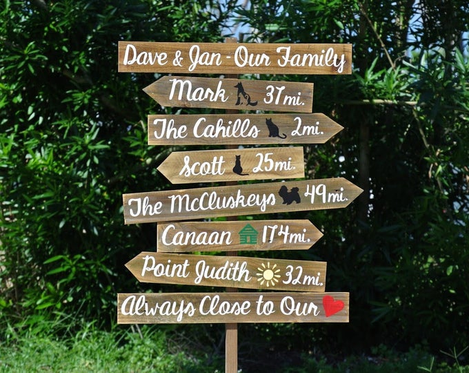 Family Directional Sign post, Family members Backyard decor. Christmas gift for mom dad