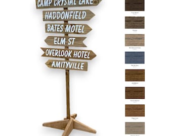 Personalized directional sign post, wood wayfinding arrows boards, Fully customizable direction mileage signage, Free standing post optional