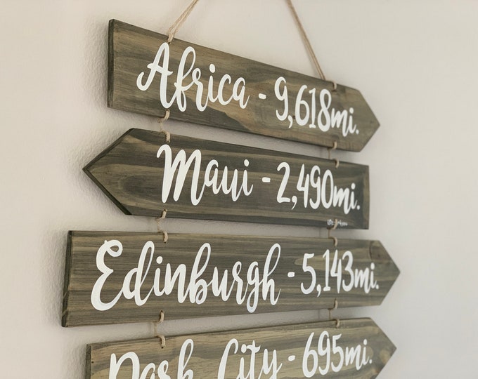 Wood directional signs on the rope. Gift for Mom. Rustic directional signs for Home. Living room wall decor
