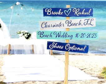 Beach Wedding Directional Sign, Welcome guest Newlywed Gift, Destination Wedding Decor, Shoes Optional
