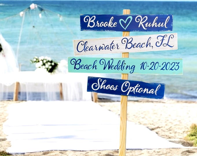 Beach Wedding Directional Sign, Welcome guest Newlywed Gift, Destination Wedding Decor, Shoes Optional