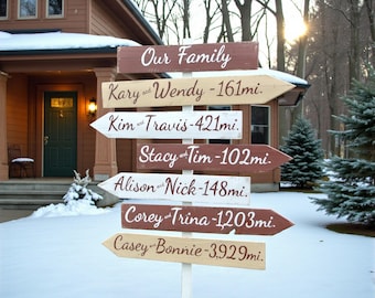 Personalized Family Directional Signpost, Custom Mileage sign, Gift for Mom n Dad, Entryway decor
