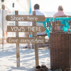 Shoes Here Vows There Love Everywhere wedding sign rustic. Beach wedding decor gift image 1
