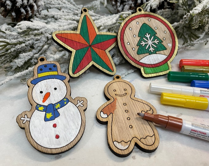 Christmas ornaments paintable. DIY Christmas tree ornament set. Holiday gift for family. Christmas gift personalized