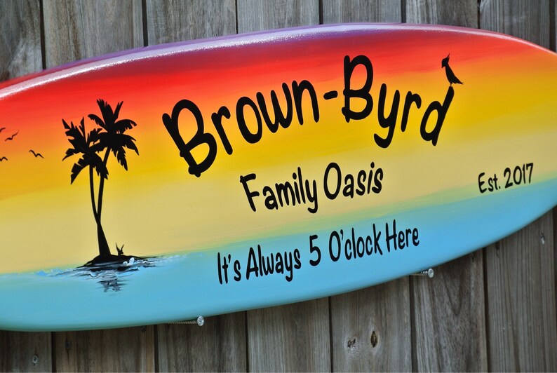 Pool Deck Decor Wood. Surfboard Wall Art With Family Name. Etsy