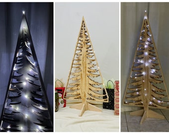 Christmas tree wood Decor, Led lights wooden Christmas tree ornaments, Boho decor Holiday tree wood living, Gift for home