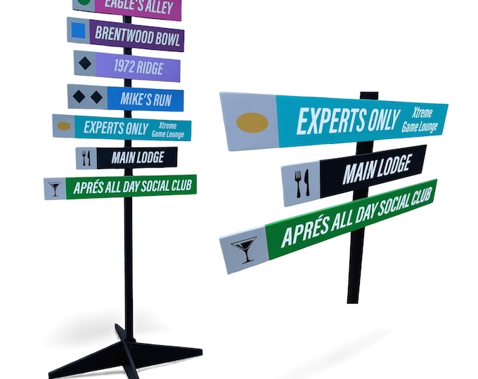 Ski Lodge Directional Trail Sign |  Free stand | Customizable Mountain & Cabin Decor | Après Ski Party Prop | Winter Wedding