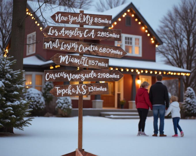 Family Directional Sign personalized, Garden Decor. Mileage arrows sign post for home. Backyard gift for mom and dad.