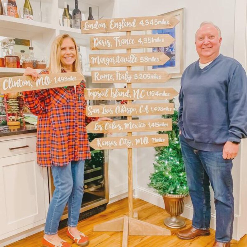 Directional sign post Custom, Christmas gift for Parents, Kids, Grandkids arrows mileage boards. Outdoor home decor image 15