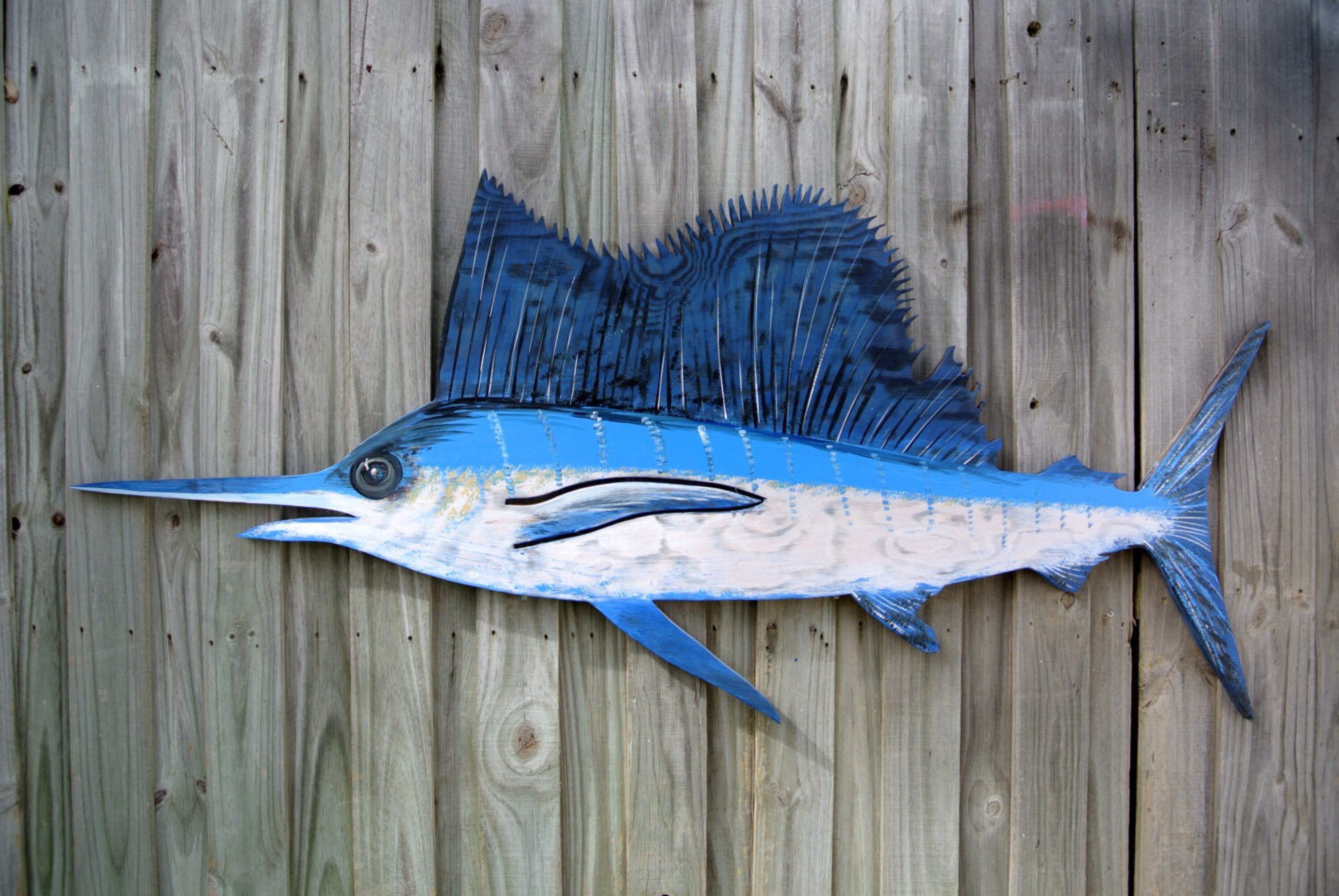 Wood Blue Marlin wall art. Wooden decor outdoor. Blue Marlin wood fish gift  for Dad, for him
