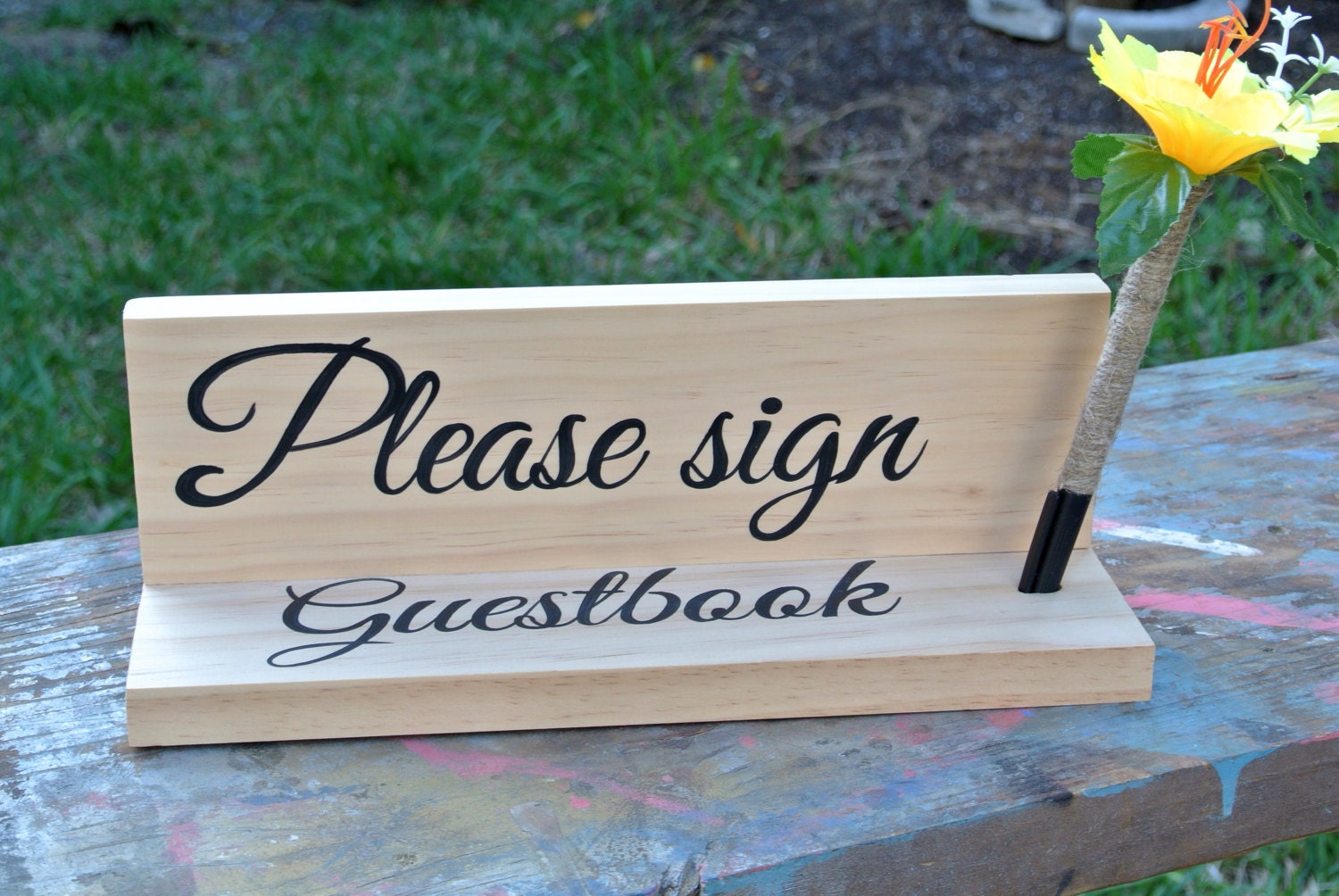 Surfboard wedding guest book wood sign. Personalized Gift for Couple