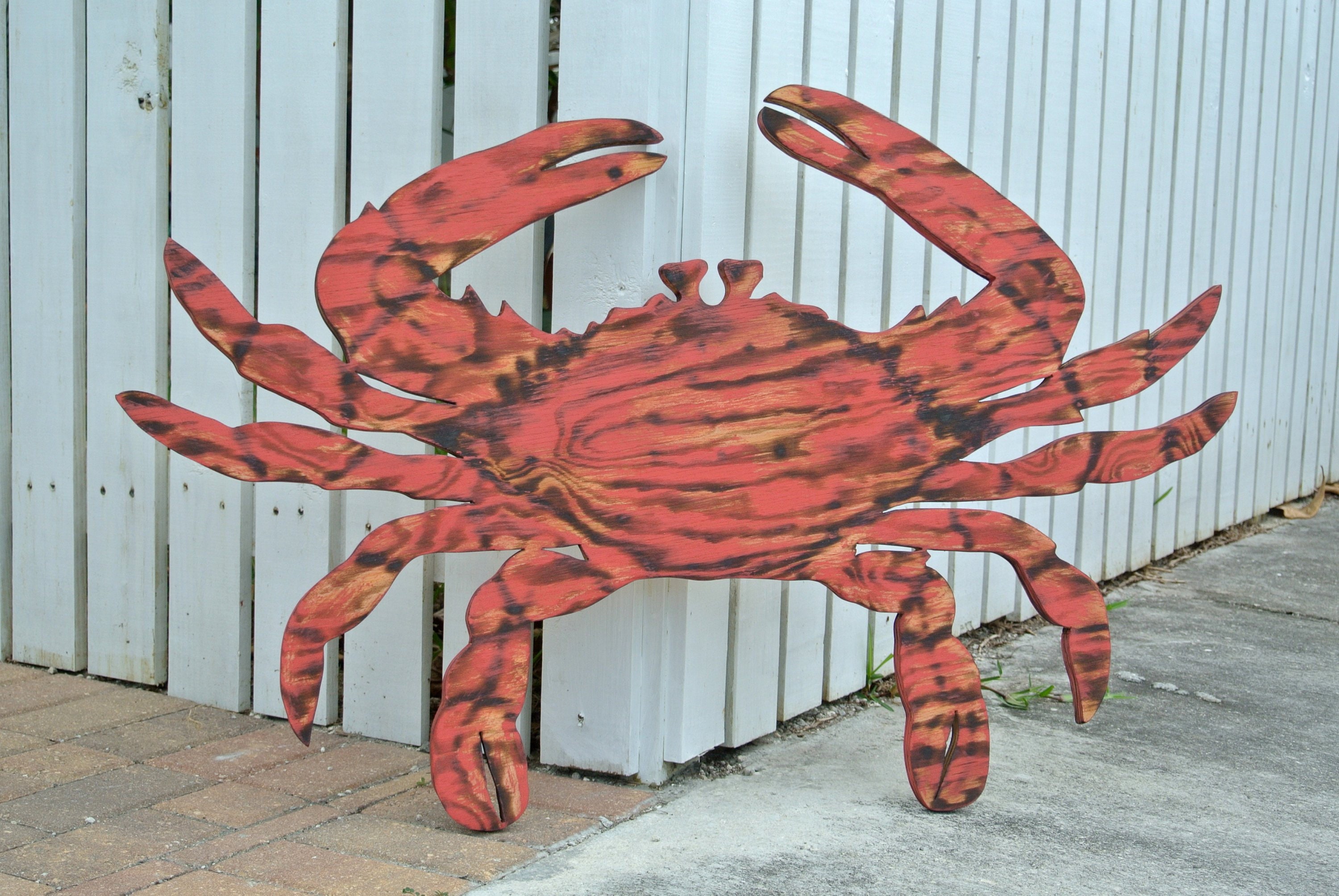 Large Red Crab Decor, Outdoor Wood Crab Wall Art, Beach House Decoration.  Gift for him Christmas