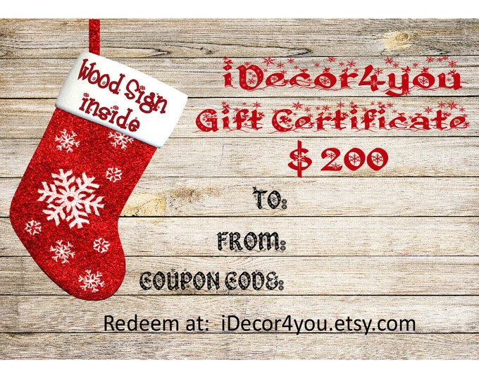 iDecor4you  Family Gift Certificate for Custom Wood Sign. Gifts Card for Her, for Co-Workers from iDecor4you. Last minute gift