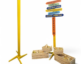 Free standing sign post with base heavy duty wood stand, 4 x 4. Directional sign floor stand signage base, Custom colors