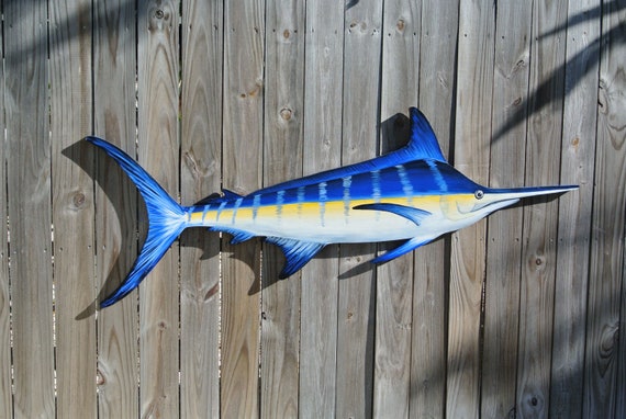 Fisherman Gift for men Blue Marlin Wall Art, 50" Large Wood Fish decor wood.