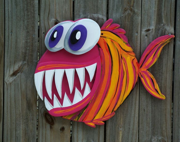 Happy Fish Wall Art, 3D layered Fish Wood sign Modern Decor.