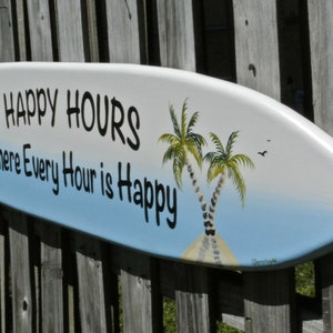 Happy Hour Sign. Surfboard Decor for Beach House, Pool Deck Outside ...