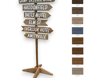 Personalized directional sign post, wood wayfinding arrows boards, Fully customizable direction mileage signage, Free standing post optional