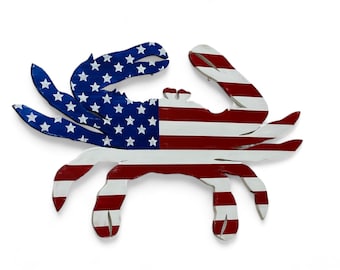 USA flag wooden crab Beach house decor for pool deck. Patriotic decor Housewarming gift.
