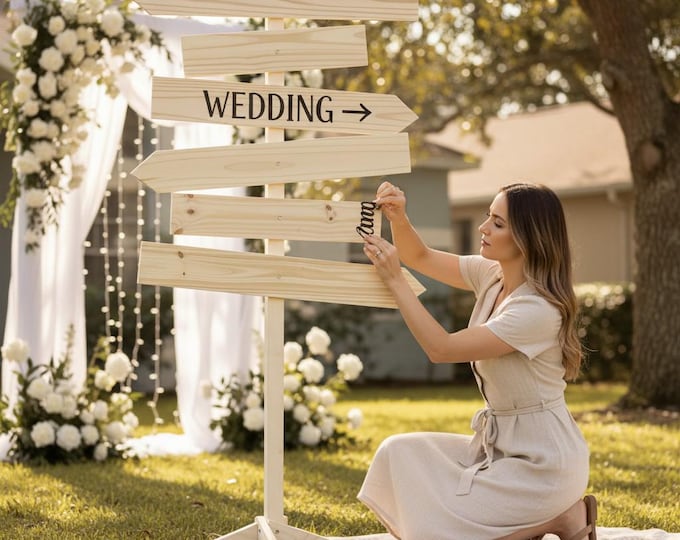 Directional Sign Post Wedding Decor, Blank Arrow Signs DIY, Outdoor Freestanding Wedding Signage, Custom Rustic Event Sign, Reusable