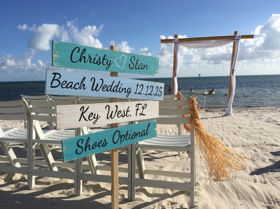 Beach Wedding Directional Sign, Personalized Sign Post, Custom Newlywed Gift, Destination Wedding Decor, Shoes Optional