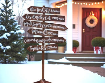 Directional sign post Custom, Christmas gift for Parents,  Kids, Grandkids arrows mileage boards. Outdoor home decor