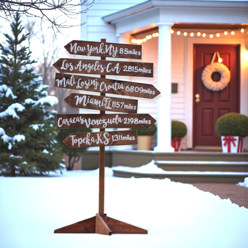 custom directional sign post. Christmas gift for parents. natural wood.