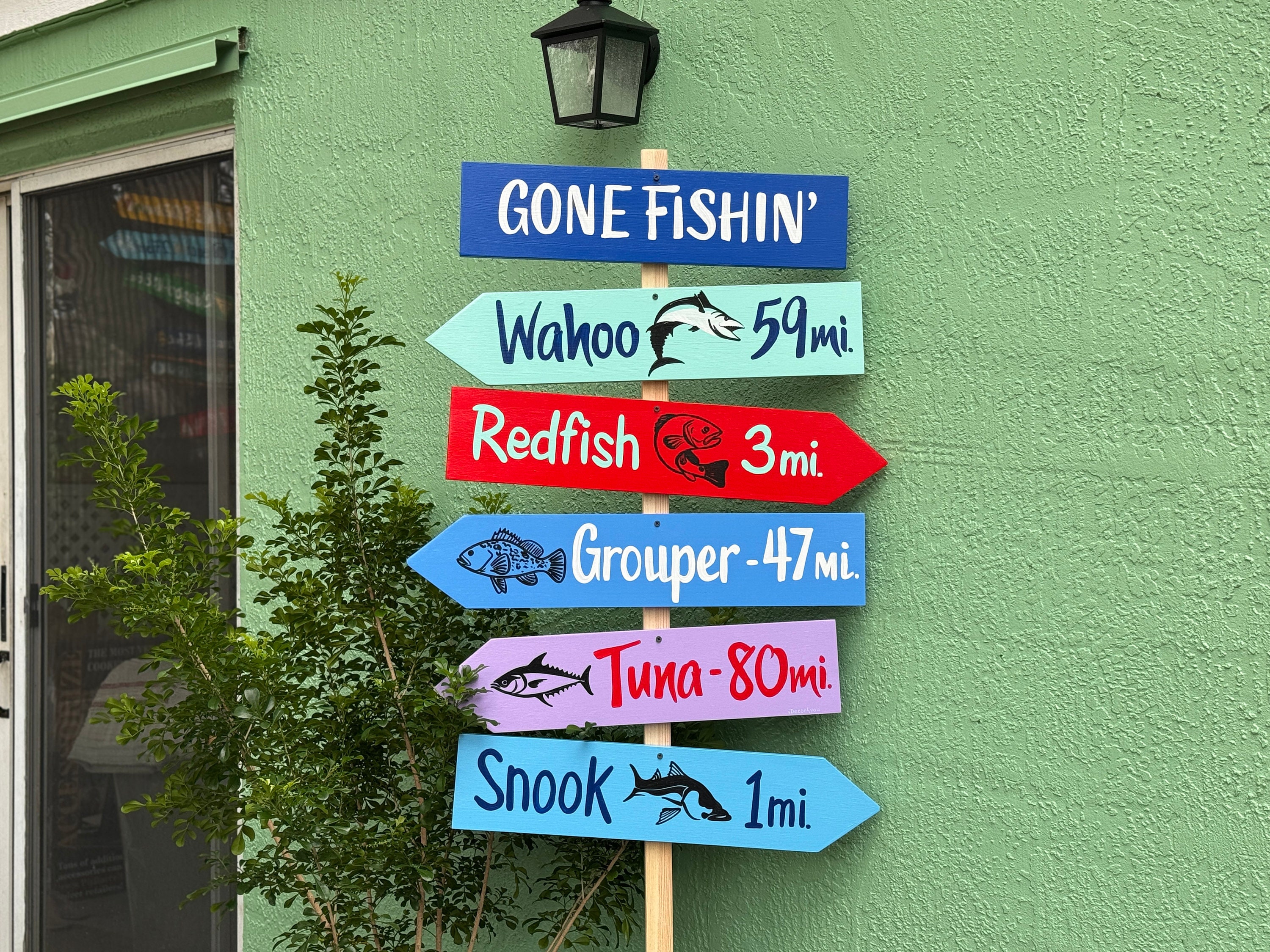 Directional signs, Personalized Fisherman gift for Dad, Destination arrows  with mileage, wood direction signs