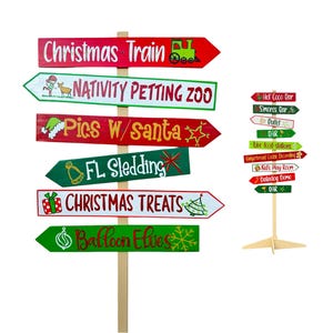 Christmas directional sign arrows, Holiday market direction sign wood, Christmas party wayfinding sign post free standing (optional)
