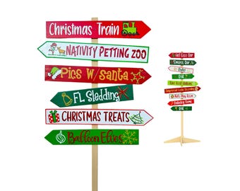 Christmas directional sign arrows, Holiday market direction sign wood, Christmas party wayfinding sign post free standing (optional)