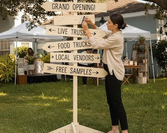 Blank Directional Sign wood, Unfinished arrow boards Outdoor safe, DIY, Reusable Business direction sign post