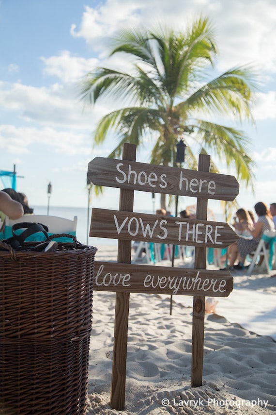 Rustic Beach Wedding Decor Shoes Here Vows There Love Everywhere Wooden Signage For Wedding Ceremony Beach Directional Sign
