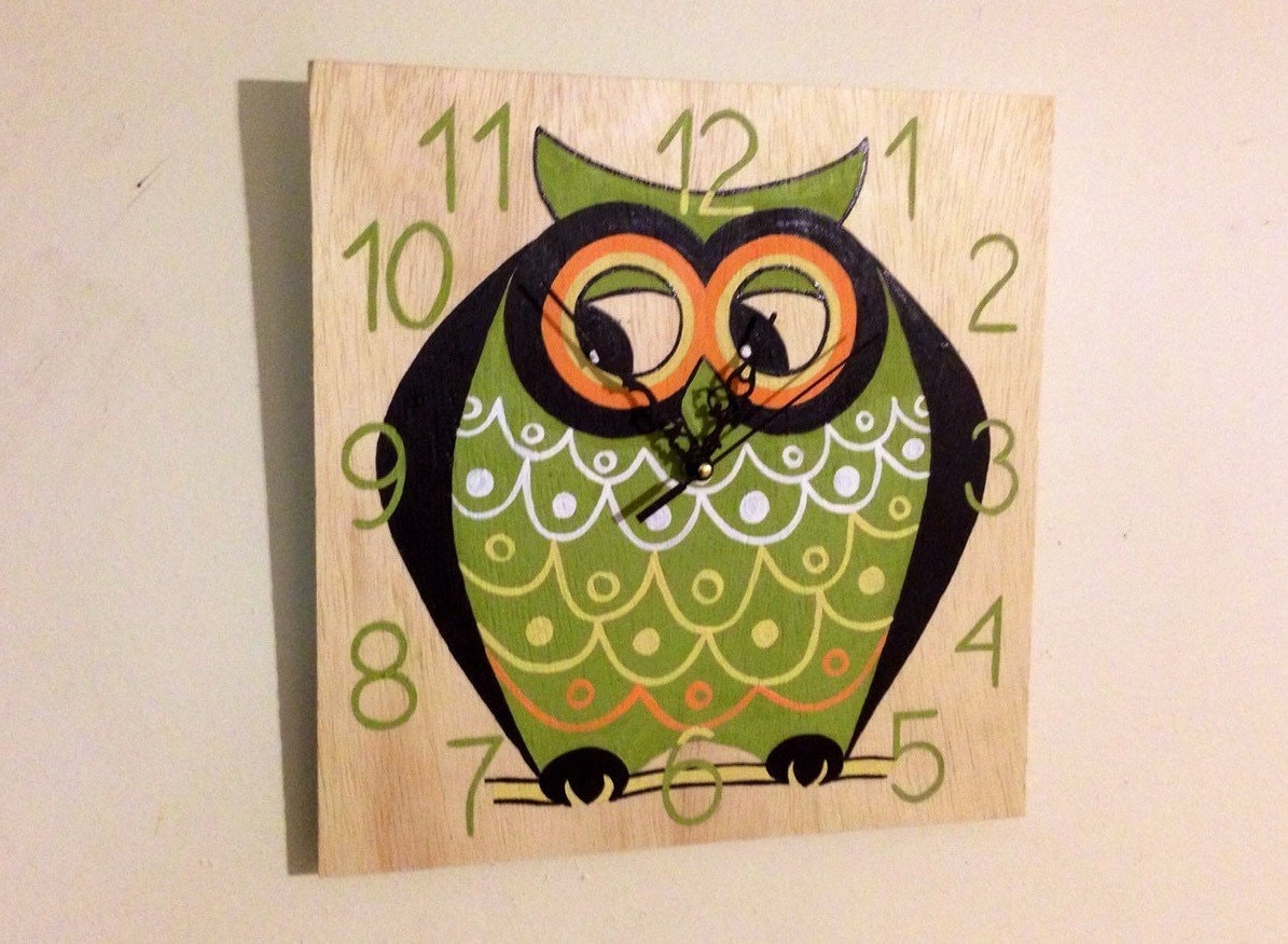 Owl Wooden Wall Clock Decorative Fun And Colorful Hand Owl Wooden Wall Clock Decorative Fun And Colorful Hand Painted Birthday Gift Idea For Kids Bedroom Baby Nursery