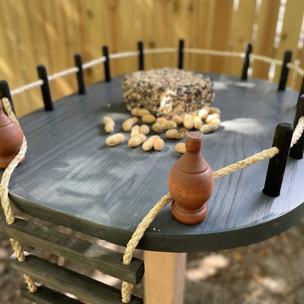Bird feeder, Squirrel feeder play platform with rope ladder. Sakura Japanese style. House garden decor post. Pole not included