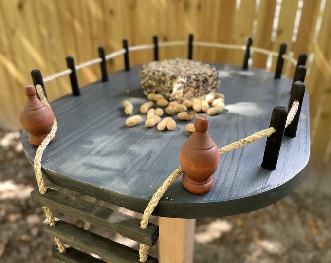 Bird feeder, Squirrel feeder play platform with rope ladder. Sakura Japanese style. House garden decor post. Pole not included