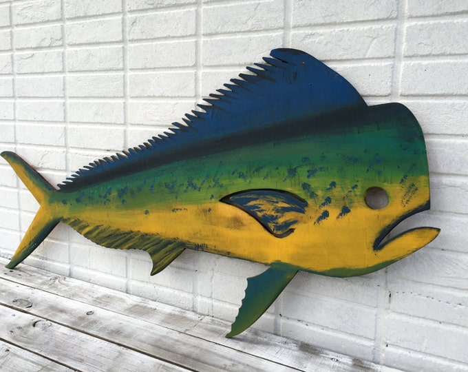 Wood Mahi Mahi wall art. Fathers day gift for dad. Wooden fish Outdoor, New Home backyard decor.