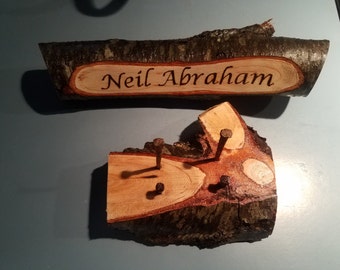 Matching wood desk name plate & card holder - burnt in letters - 100% custom