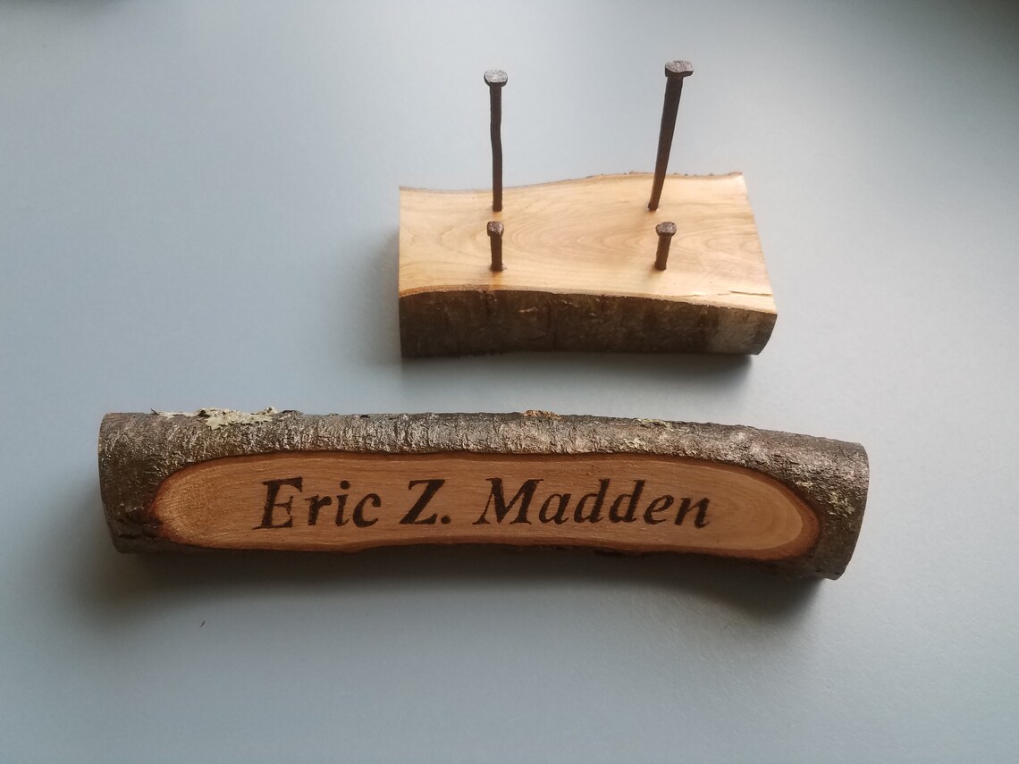Matching wood desk name plate & card holder burnt in letters Etsy