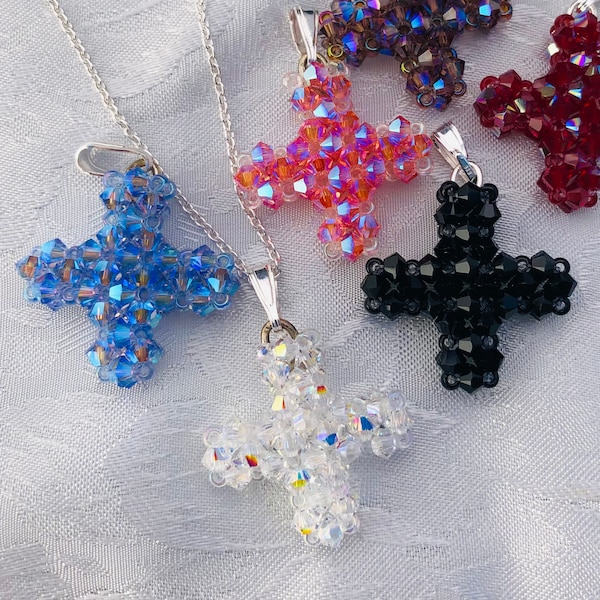 Swarovski crystal cross necklace, Sterling silver necklace, AB2X, 6 colors, gift for mom, gift for her, Xmas, Birthday gift