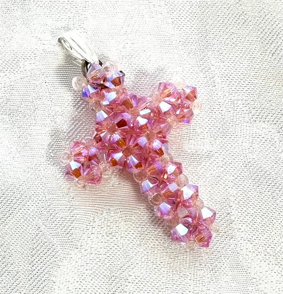 Silverplated Swarovski Pink Crystal Encrusted Cross Pendant