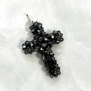 Swarovski crystal cross necklace, Sterling silver necklace, Black, gift for mom, gift for her, Mothers day