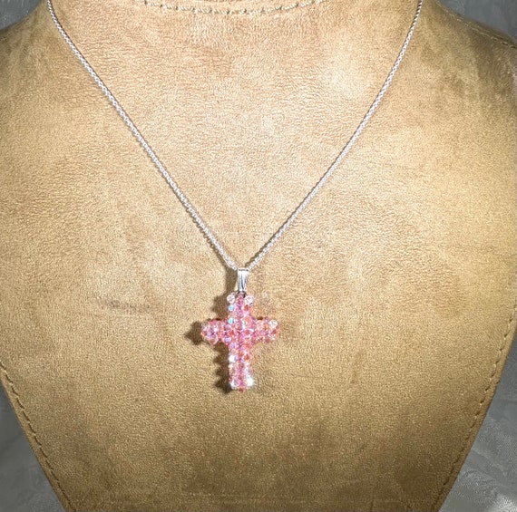 高い信頼 厚い信頼 Crystal Swarovski Pink Cross Silver Sterling Necklace, アクセサリー