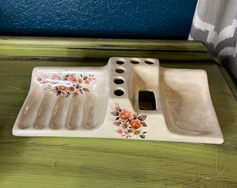 Vintage Wall Mount Ceramic Floral Soap/Toothbrush Caddy & Cup 779-FC12