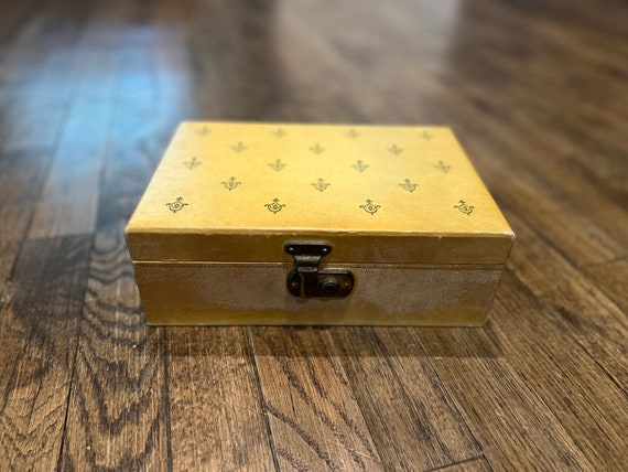 Vintage Golden Yellow Jewelry Box w/ Gold Design … - image 1