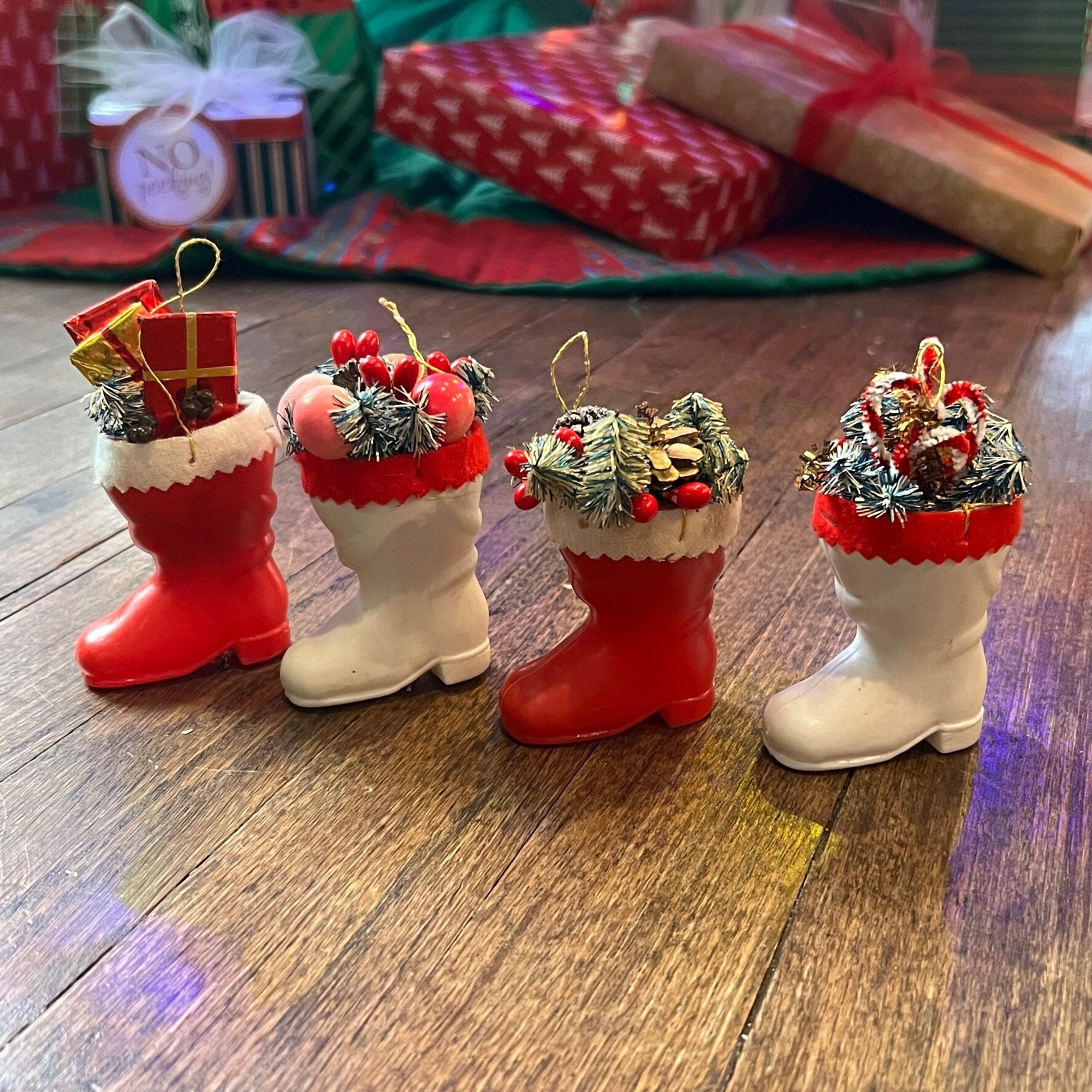 Santa Boots Boot Christmas Decor Set of 3/6/9 Ornaments Bowl