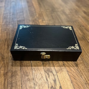 Vintage Black Jewelry Box w/ Gold Scroll Design 467-F8